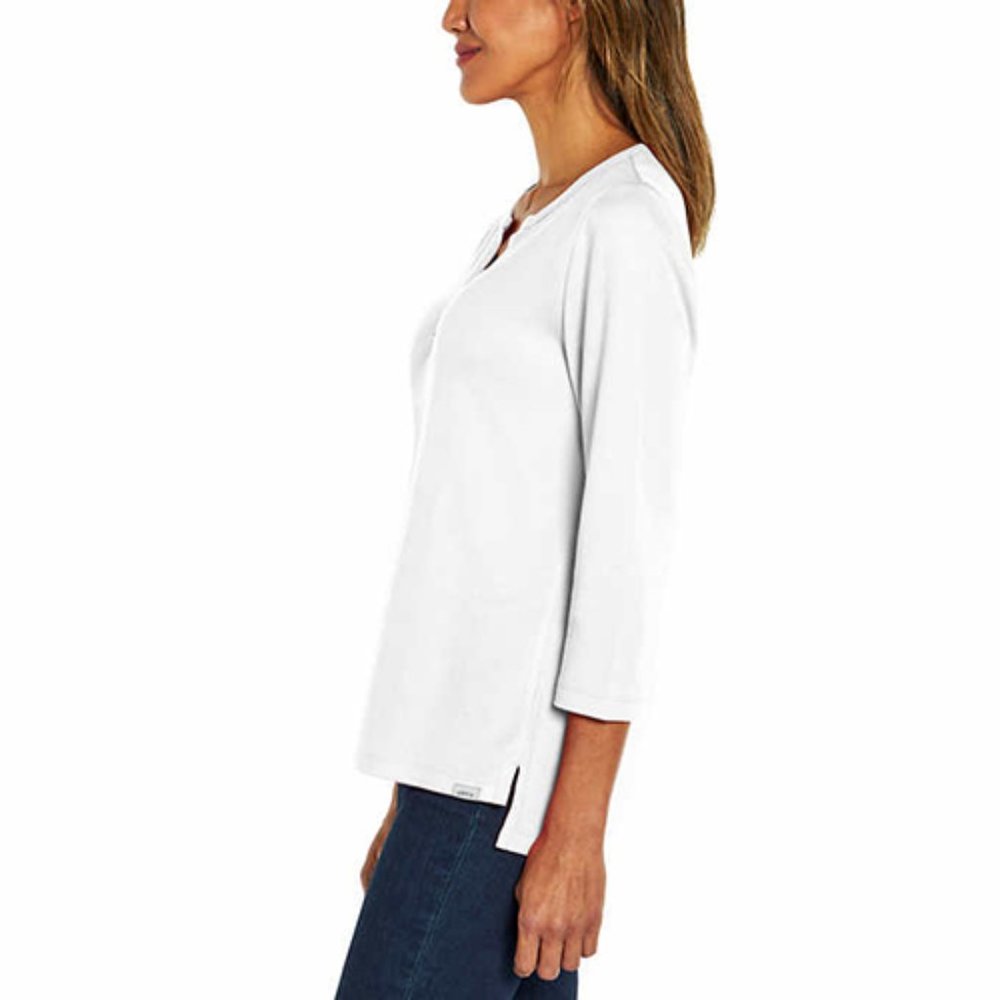 White NWT Orvis Ladies' ¾ Sleeve Split Neck Pima Cotton Top - Picture 3 of 5